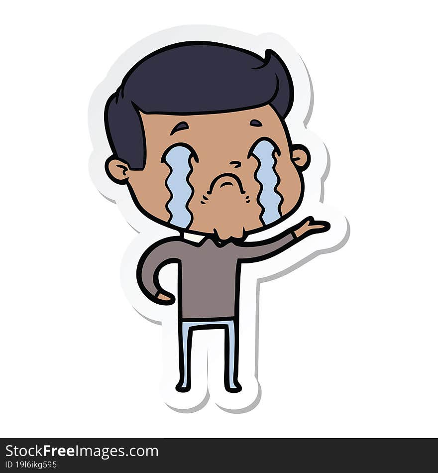 sticker of a cartoon man crying