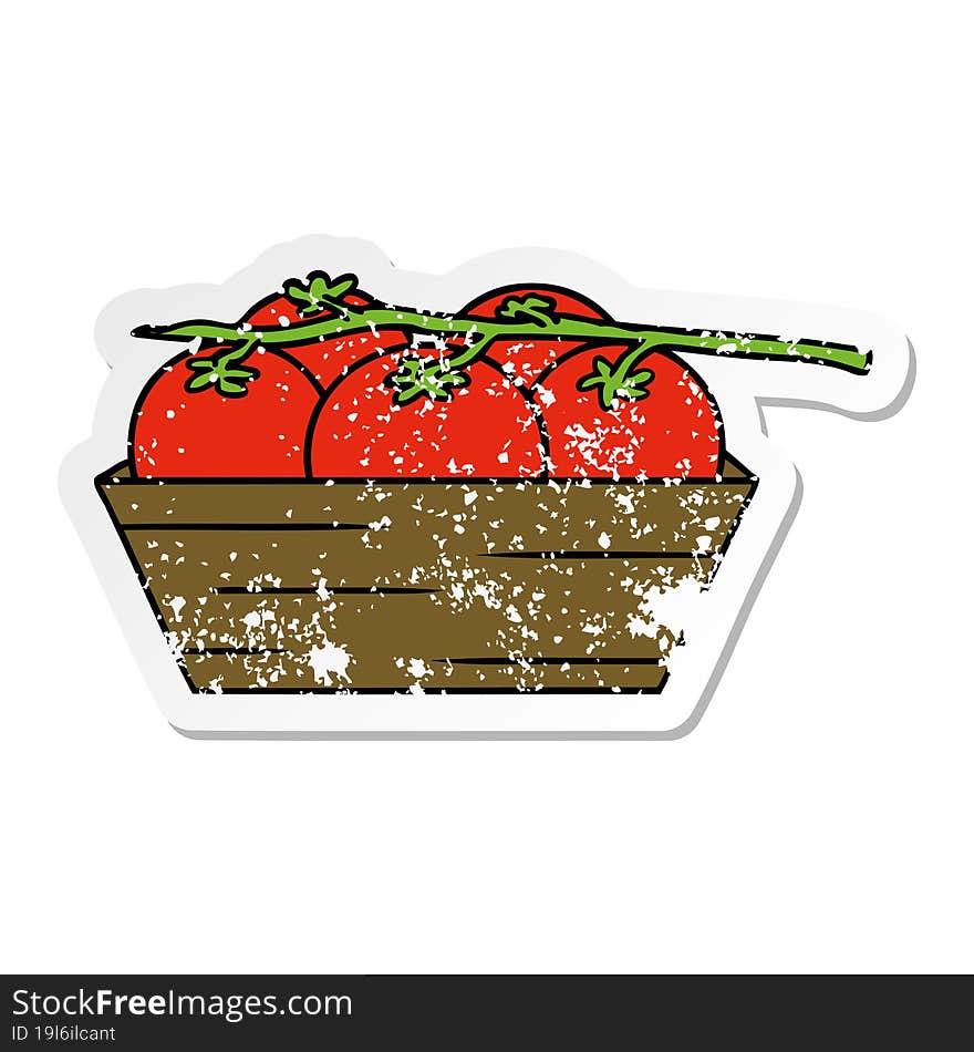 hand drawn distressed sticker cartoon doodle of a box of tomatoes