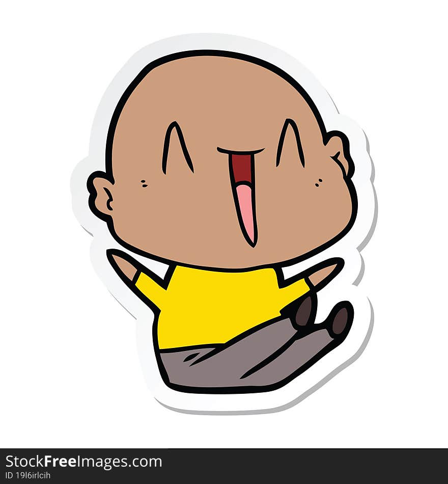 sticker of a happy cartoon bald man