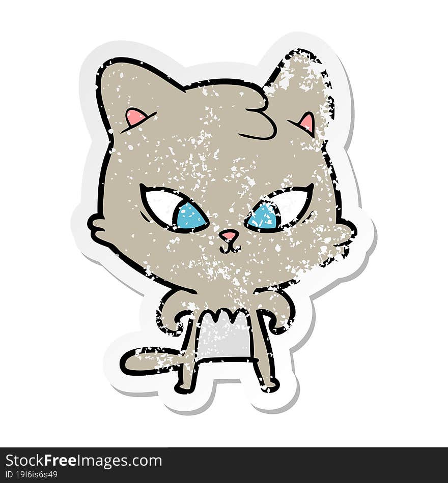 Distressed Sticker Of A Cute Cartoon Cat