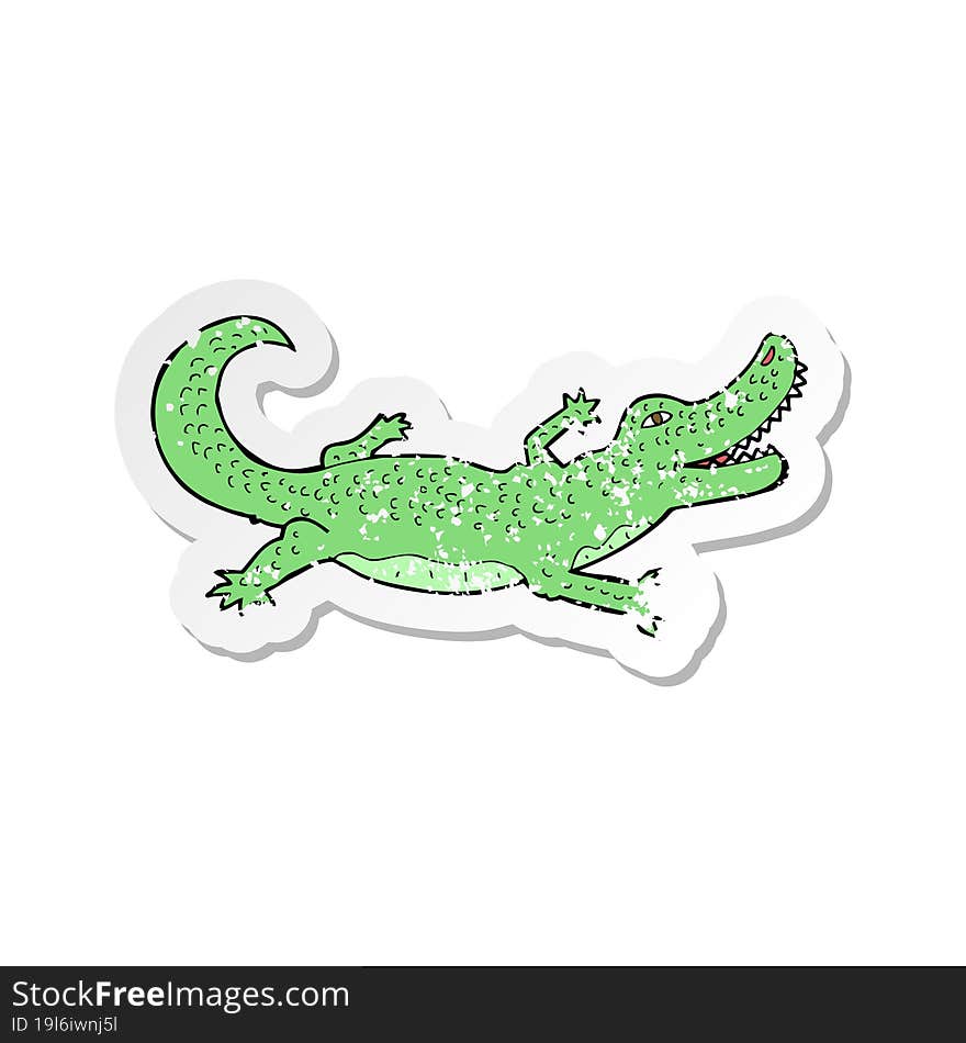 retro distressed sticker of a cartoon crocodile