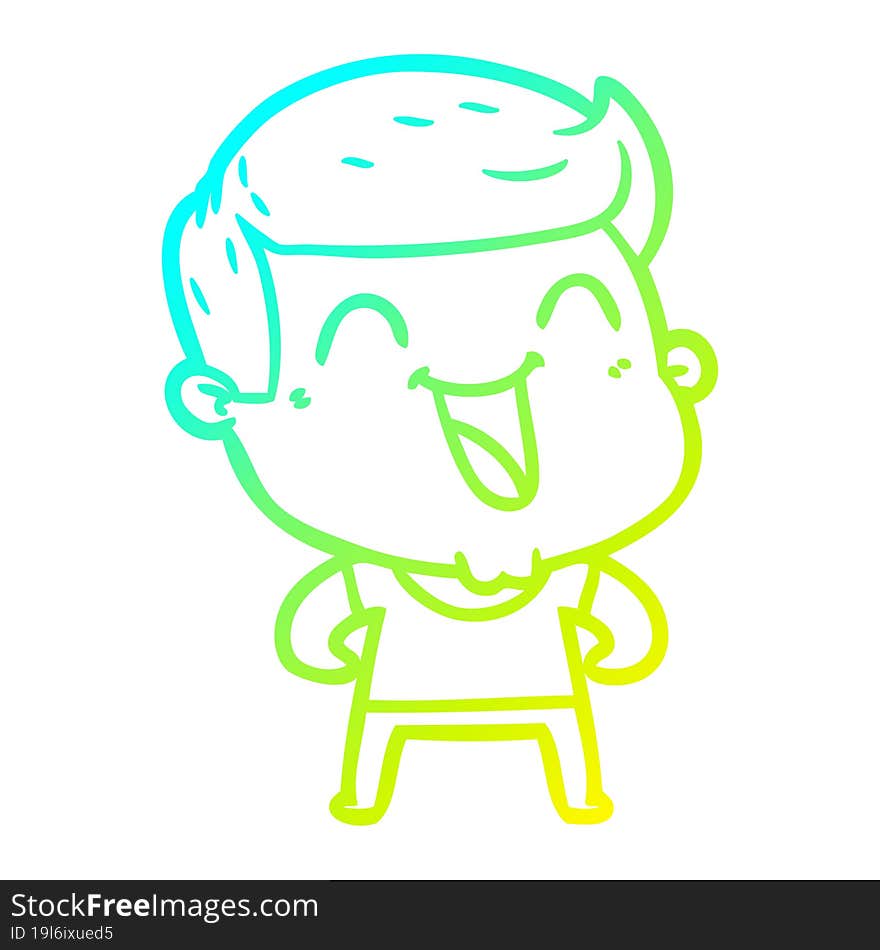 cold gradient line drawing of a cartoon man laughing