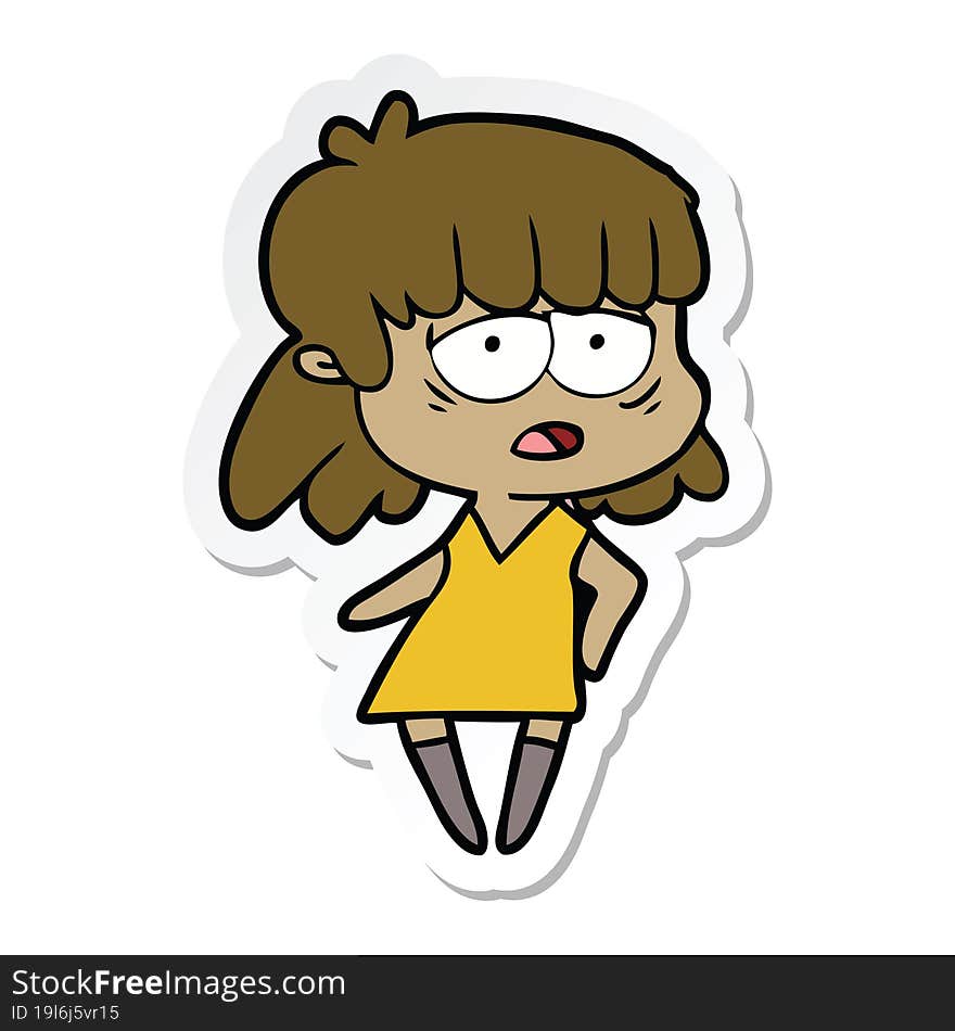 sticker of a cartoon tired woman