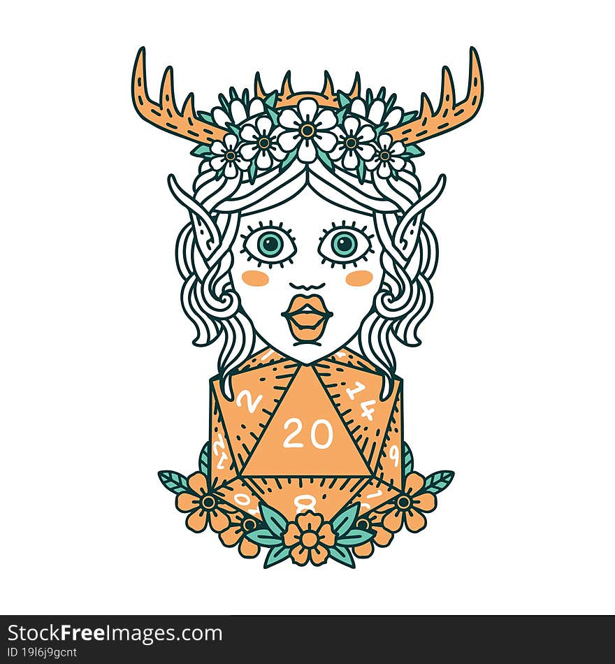 Retro Tattoo Style elf druid character face. Retro Tattoo Style elf druid character face