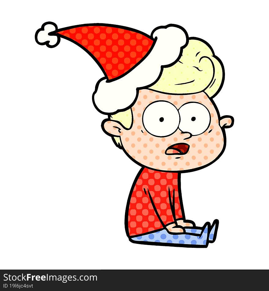 comic book style illustration of a staring man wearing santa hat