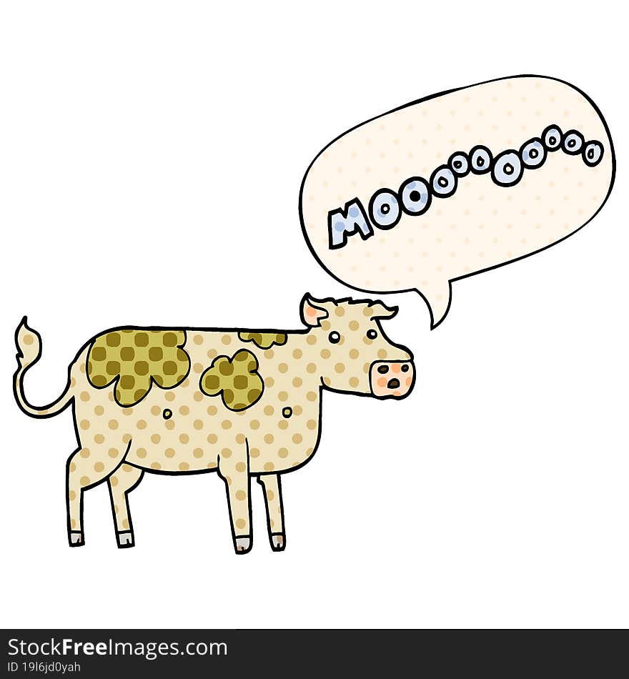 Cartoon Cow And Speech Bubble In Comic Book Style