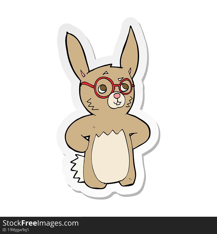 sticker of a cartoon rabbit wearing spectacles