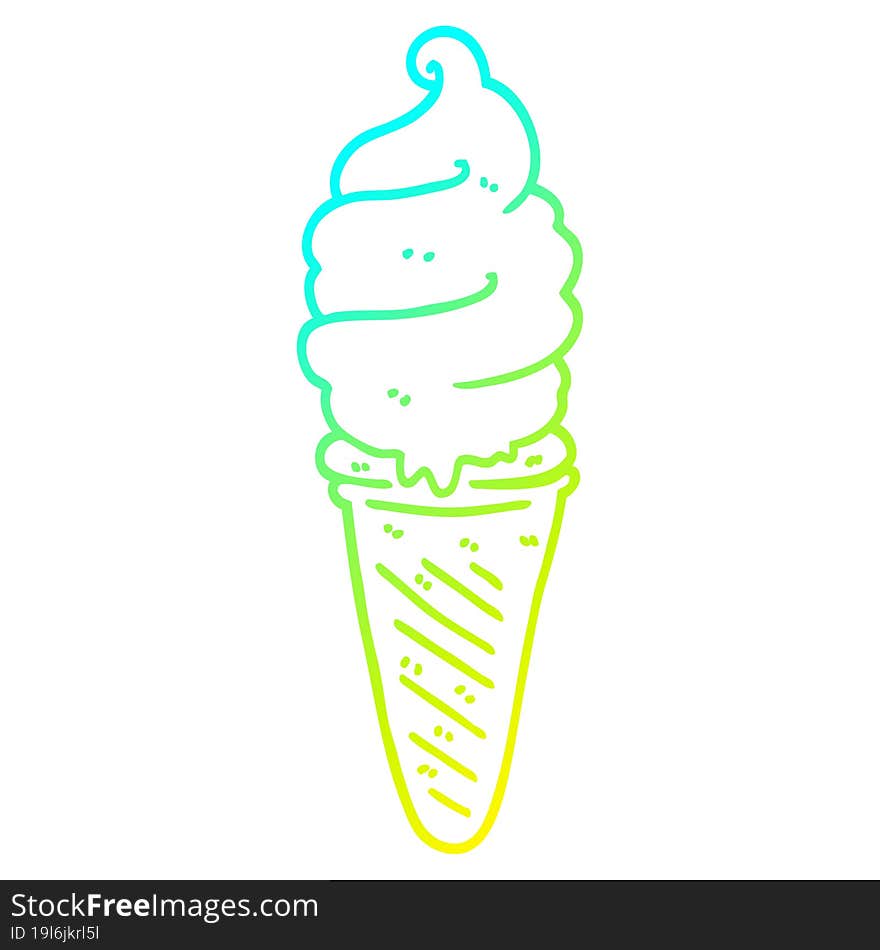 cold gradient line drawing of a cartoon ice cream