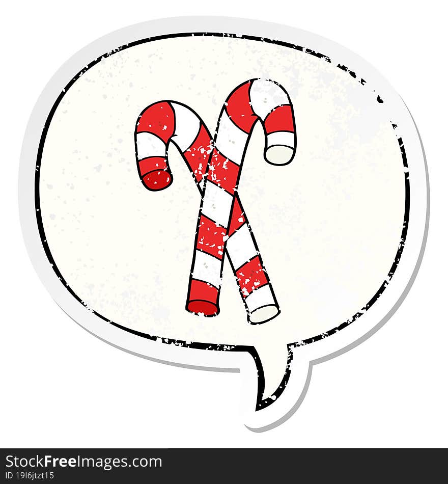 cartoon candy canes and speech bubble distressed sticker