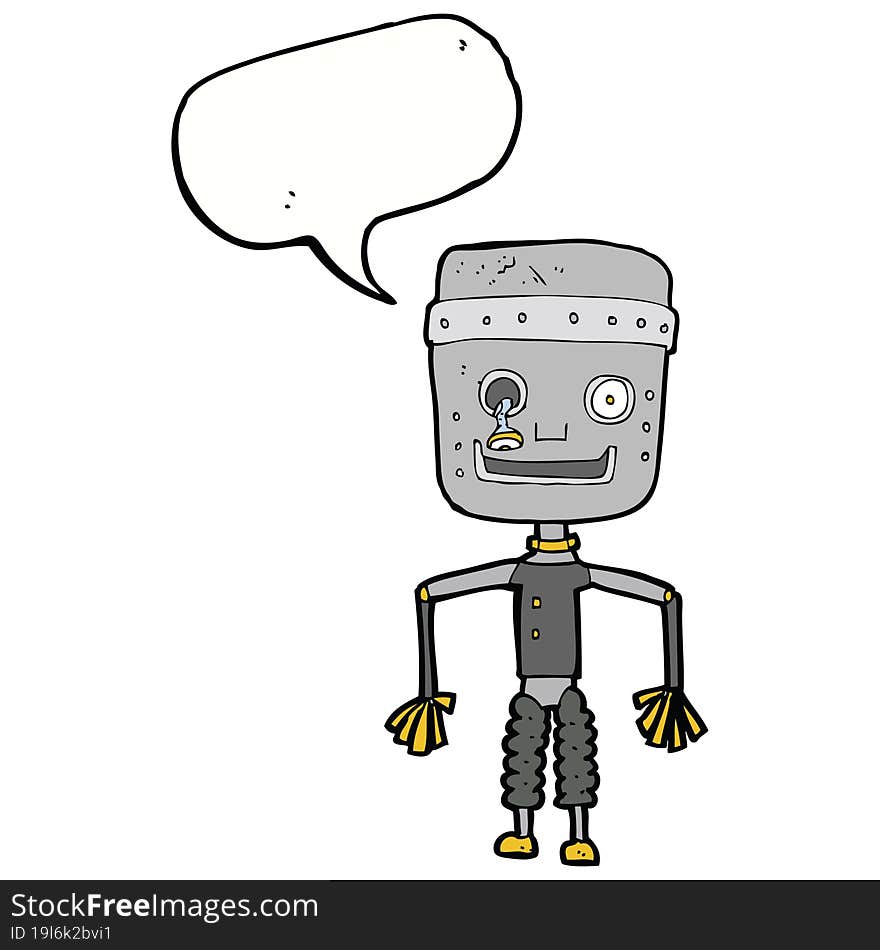 cartoon old robot with speech bubble