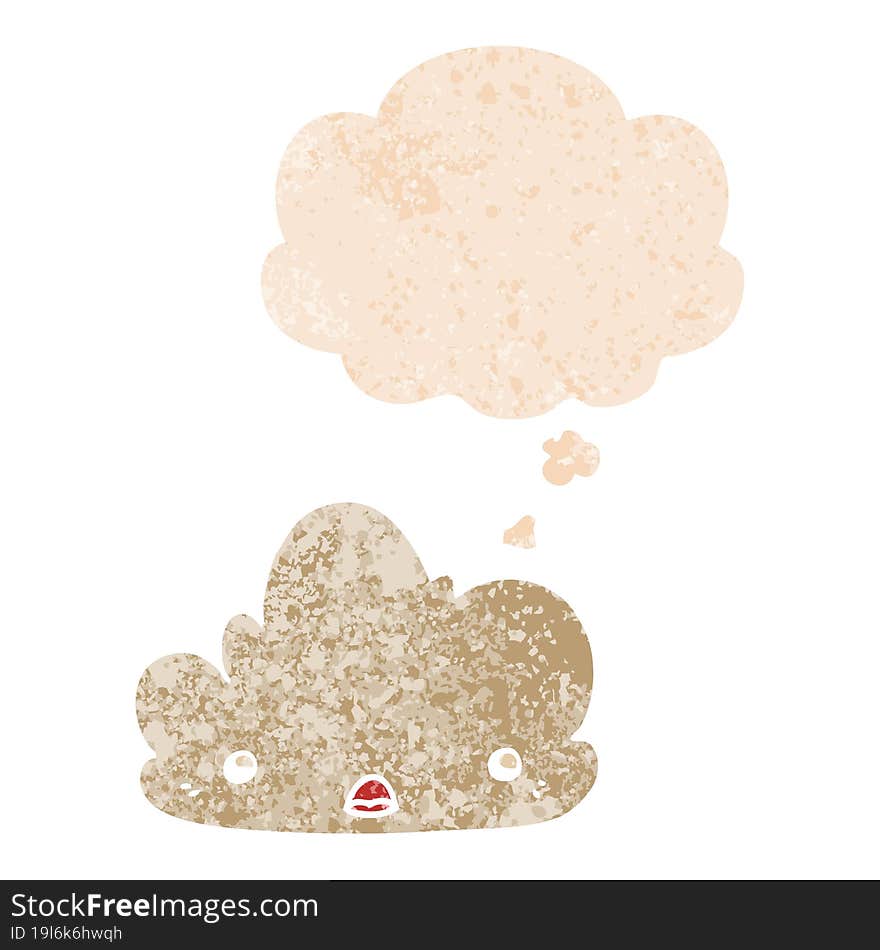 cute cartoon cloud and thought bubble in retro textured style