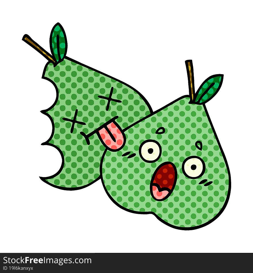 comic book style cartoon of a green pear