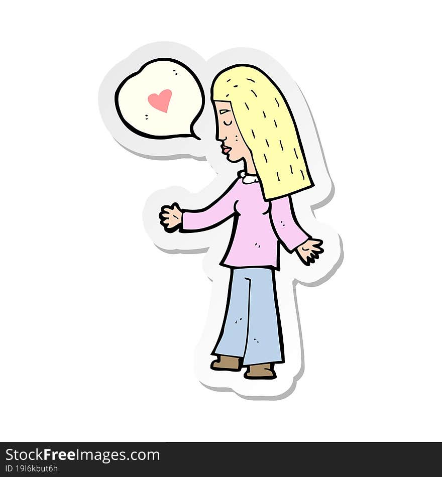 sticker of a cartoon woman in love