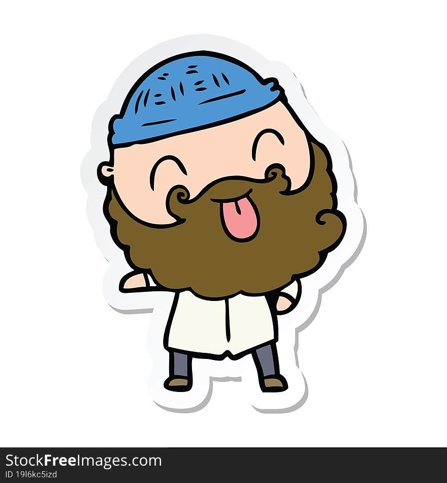 sticker of a man with beard sticking out tongue