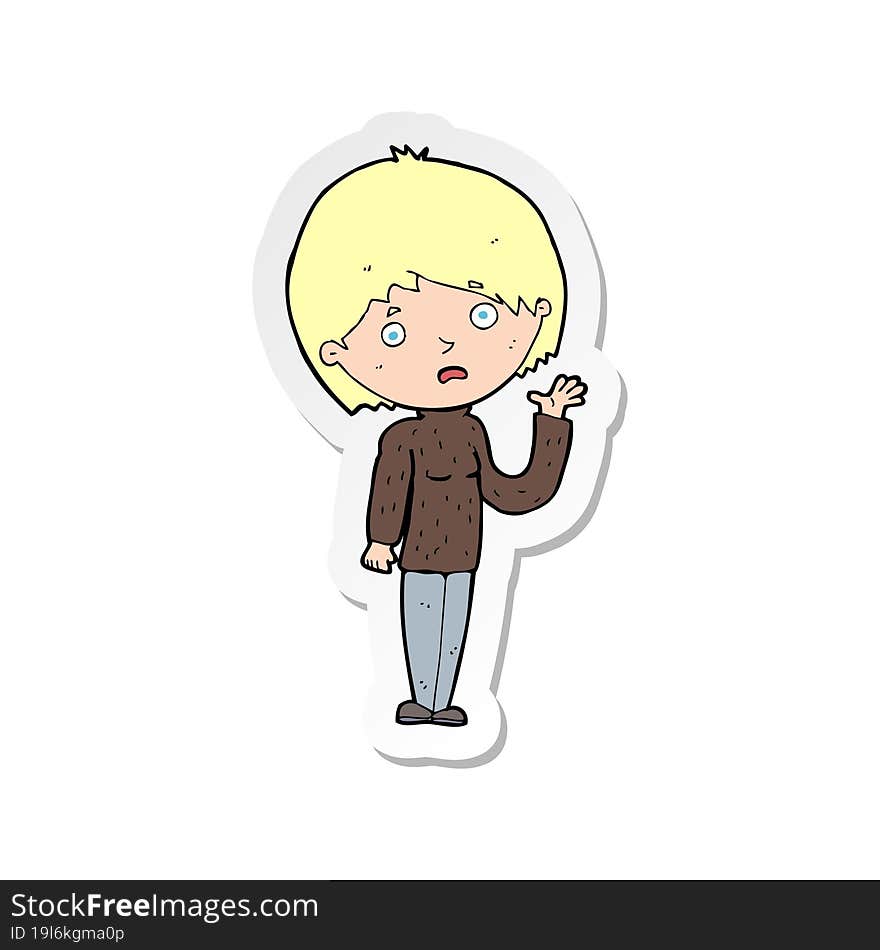 sticker of a cartoon worried woman