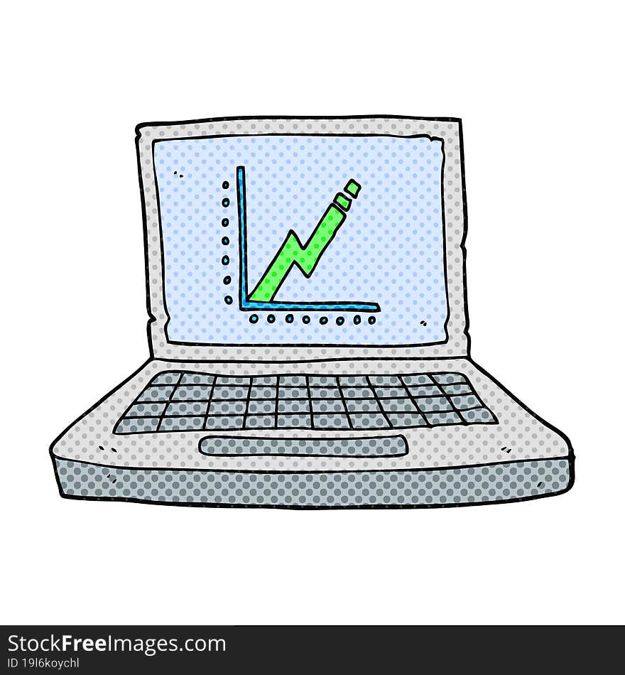 freehand drawn cartoon laptop computer with business graph