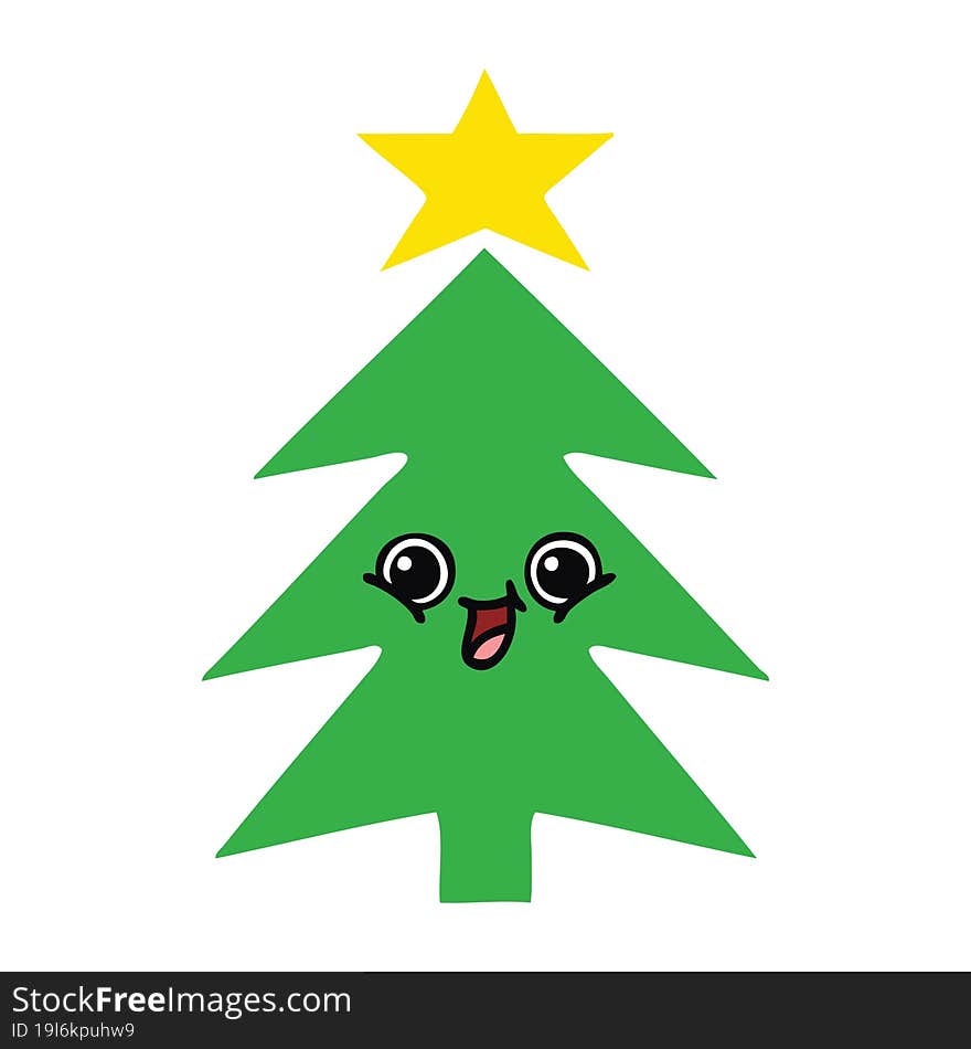 flat color retro cartoon christmas tree