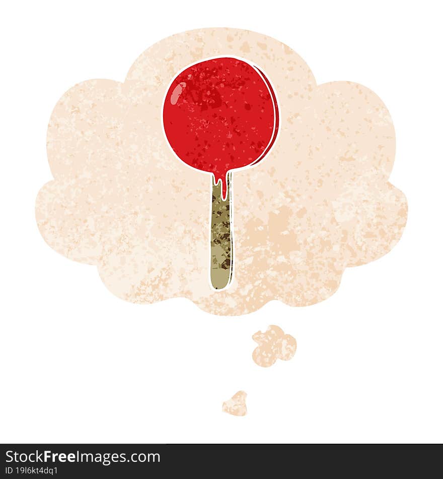 cartoon lollipop and thought bubble in retro textured style