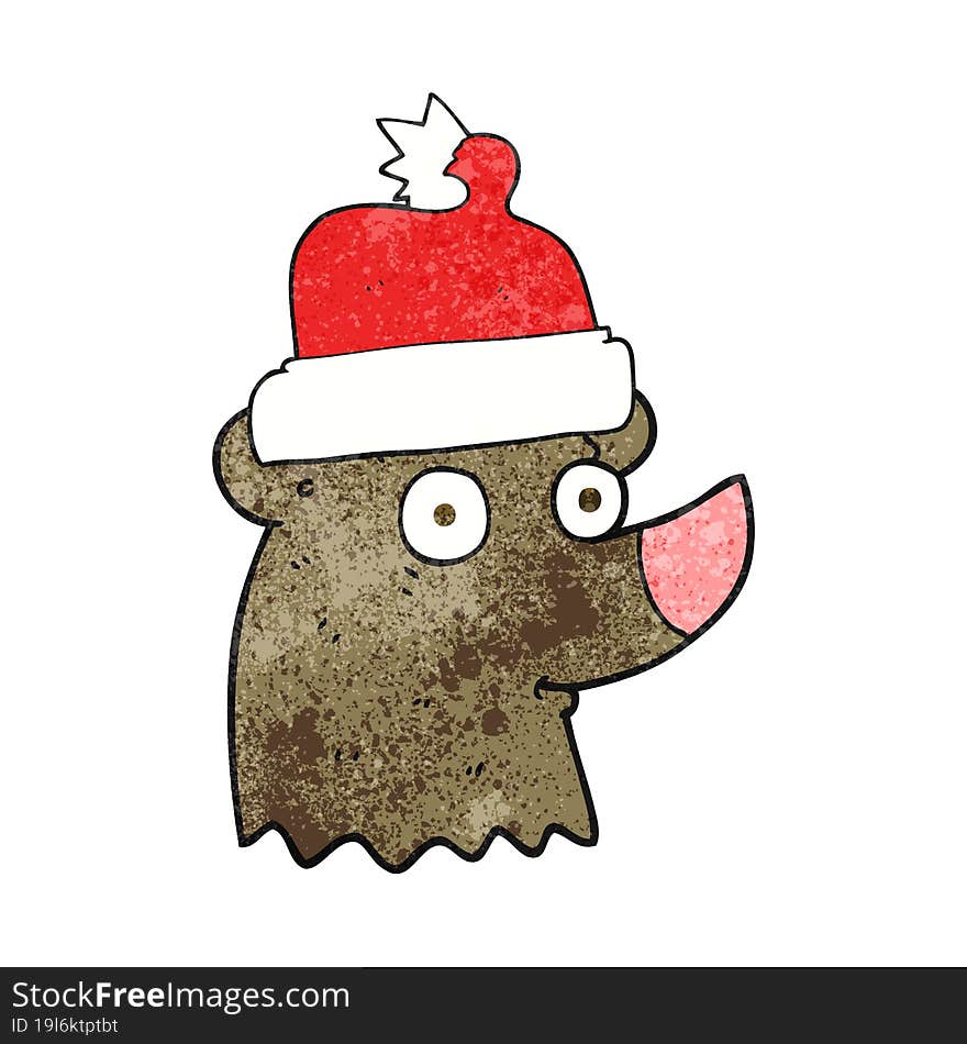 textured cartoon bear wearing christmas hat