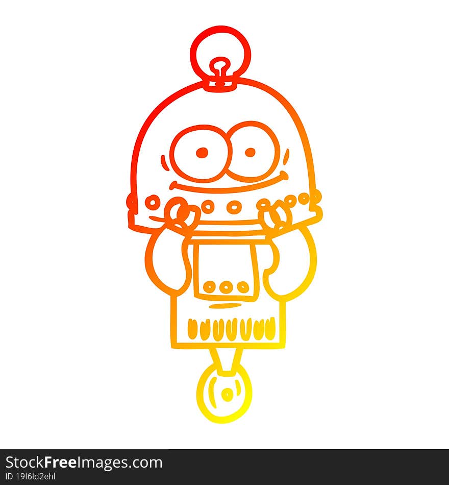 warm gradient line drawing happy carton robot with light bulb