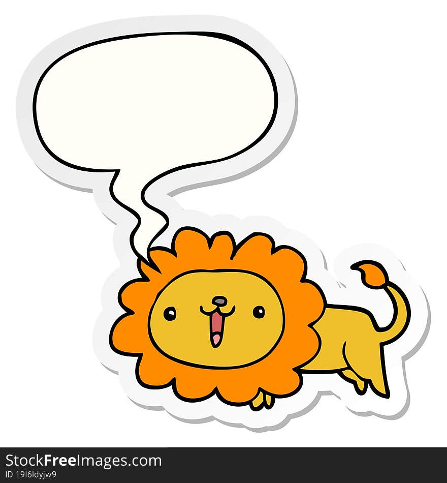 cute cartoon lion and speech bubble sticker