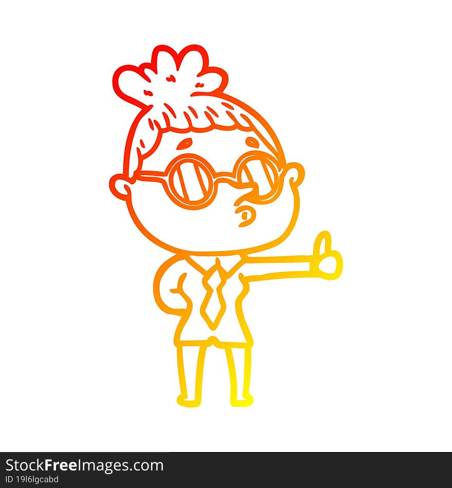 warm gradient line drawing cartoon woman wearing glasses