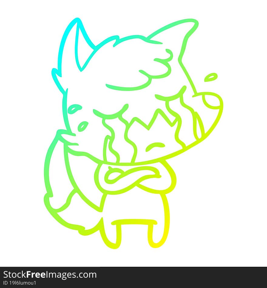 cold gradient line drawing crying fox cartoon