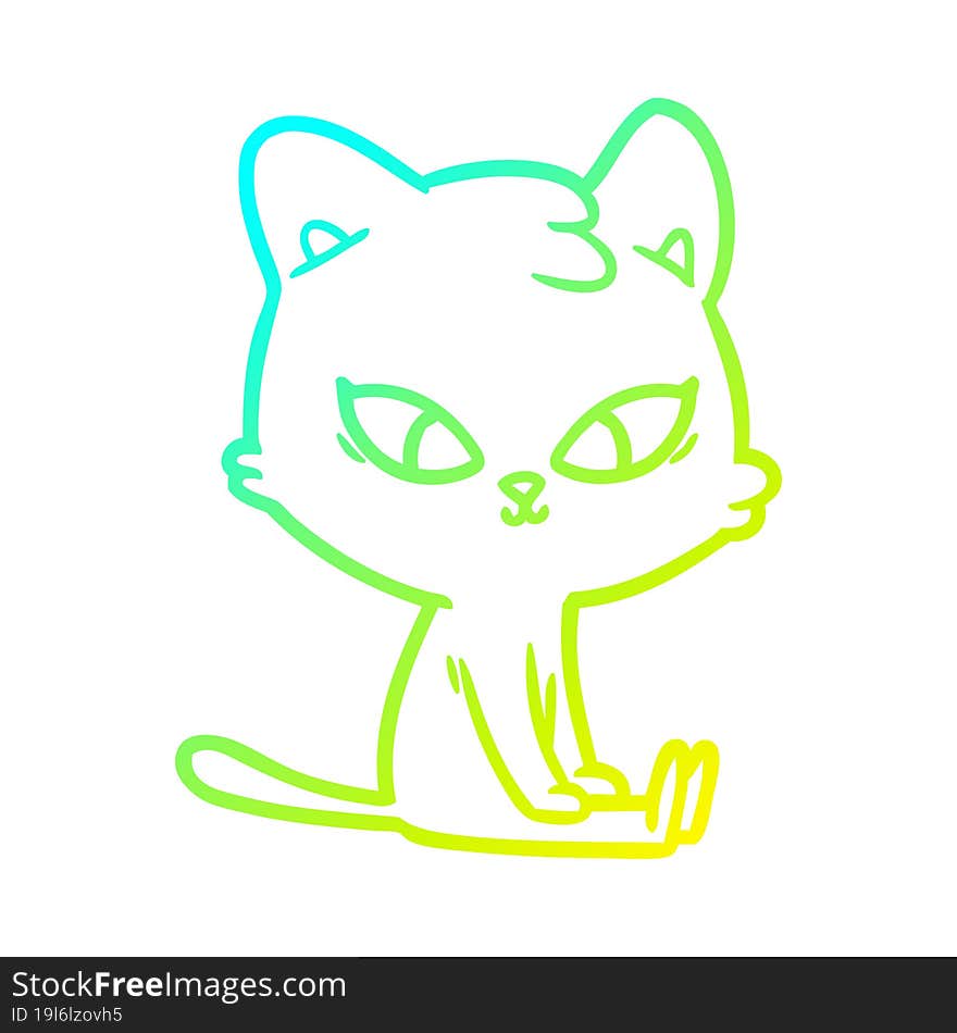 cold gradient line drawing cute cartoon cat