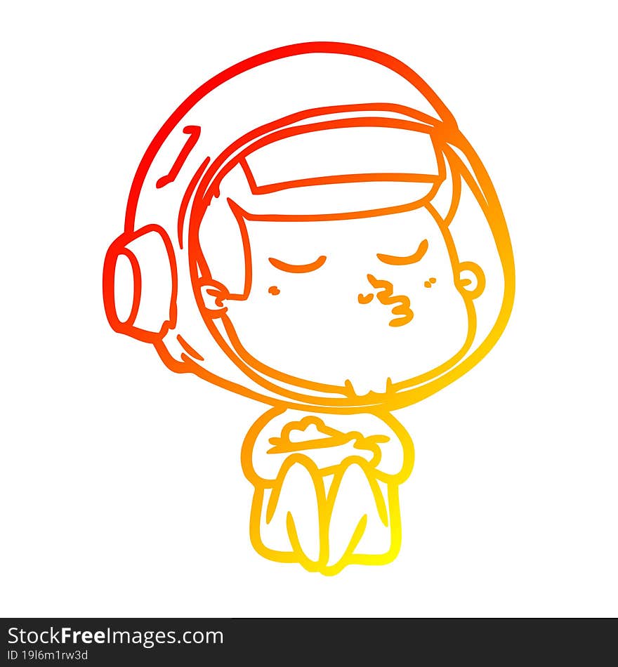 Warm Gradient Line Drawing Cartoon Confident Astronaut