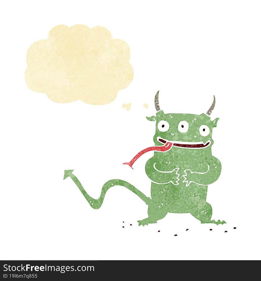 Cartoon Little Demon With Thought Bubble