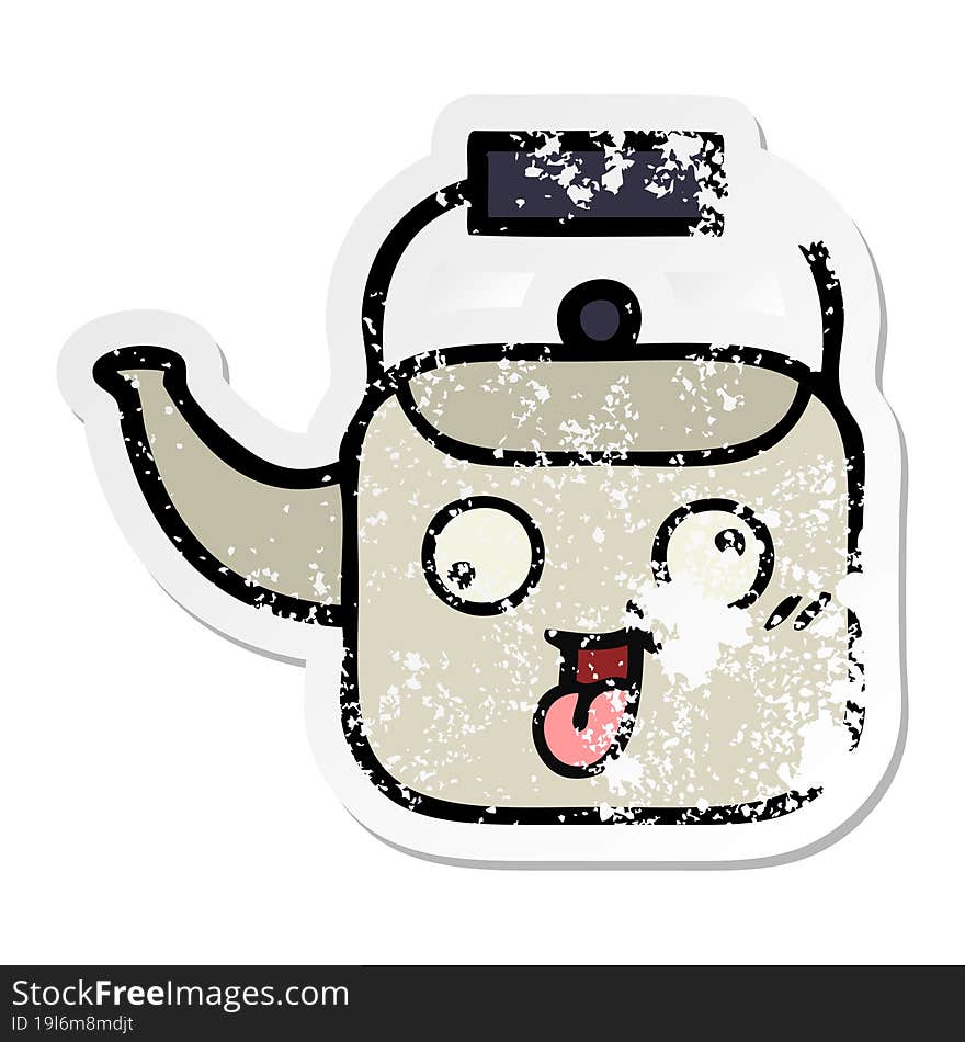 distressed sticker of a cute cartoon kettle