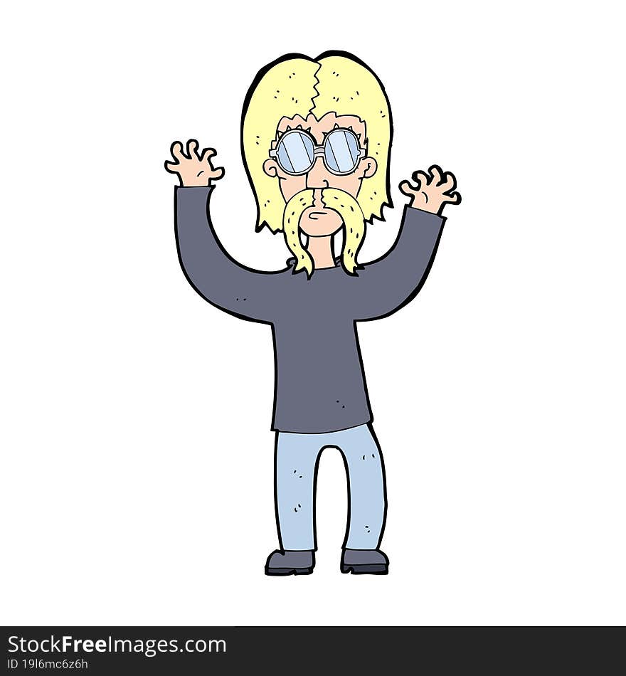 cartoon hippie man waving arms