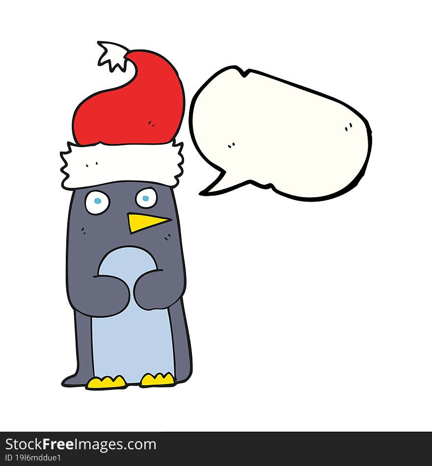 Speech Bubble Cartoon Penguin In Christmas Hat