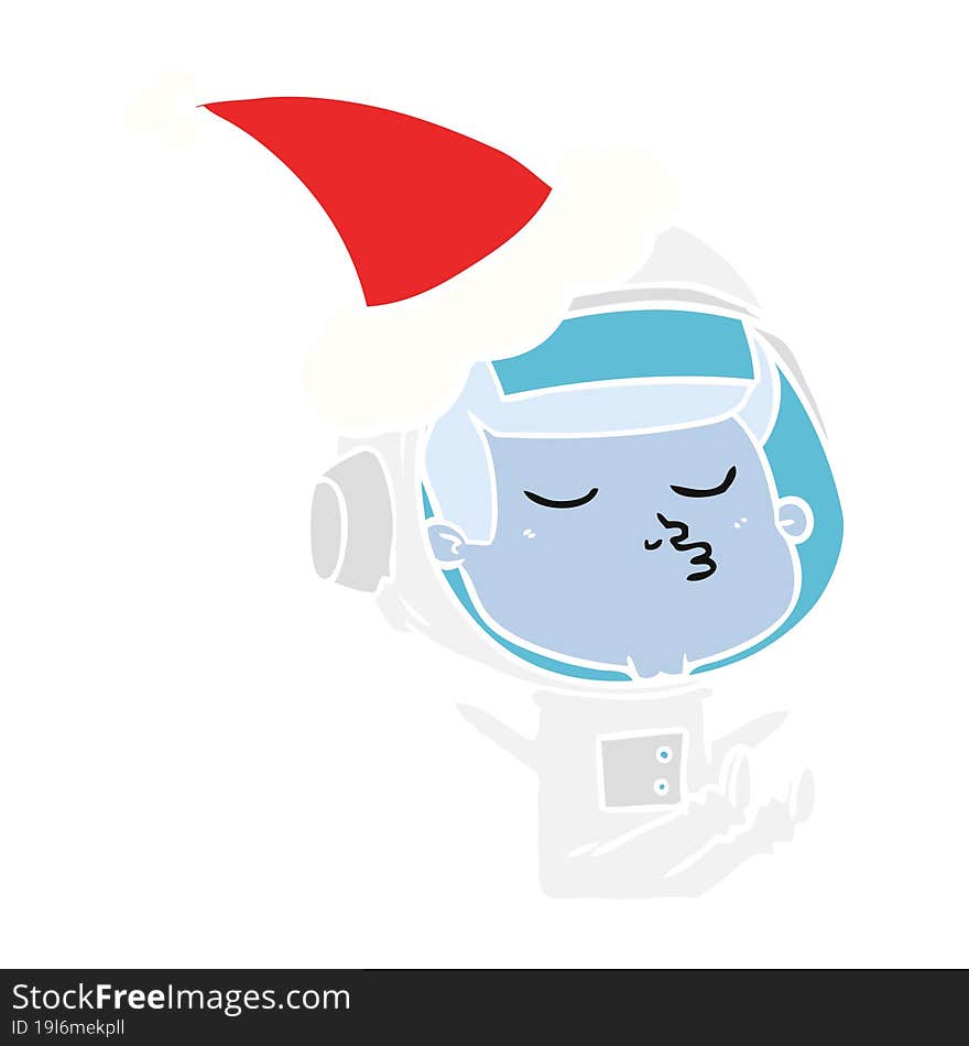 flat color illustration of a confident astronaut wearing santa hat