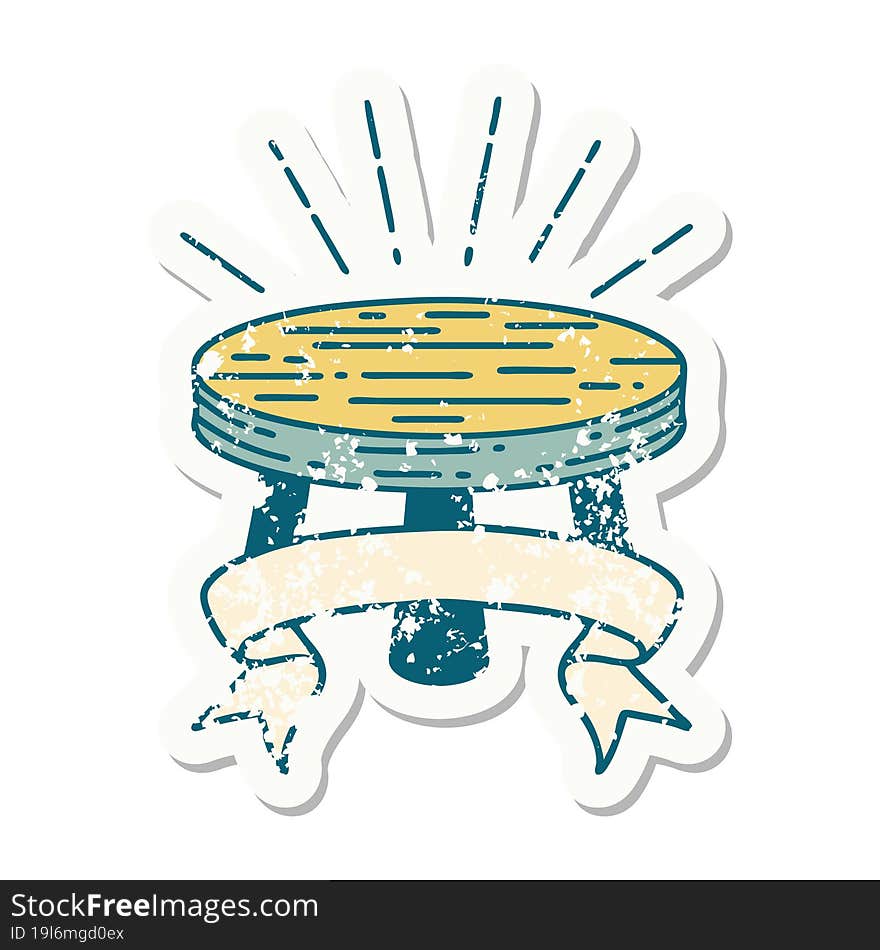 grunge sticker of tattoo style wooden stool