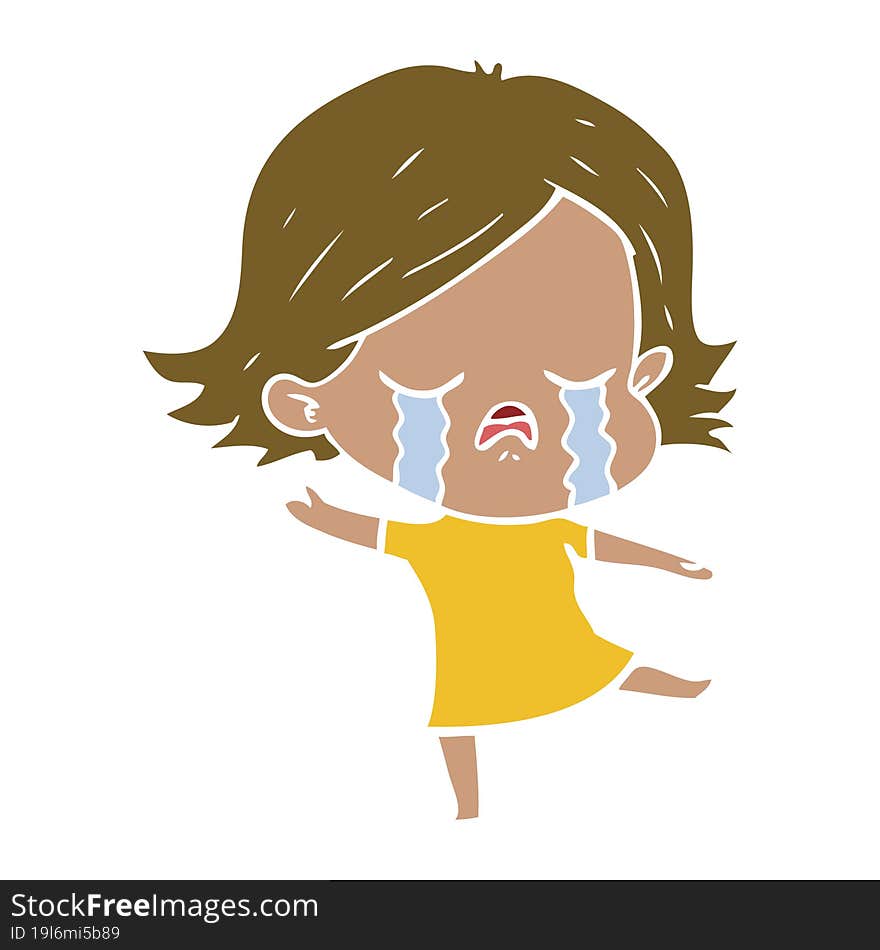 flat color style cartoon girl crying