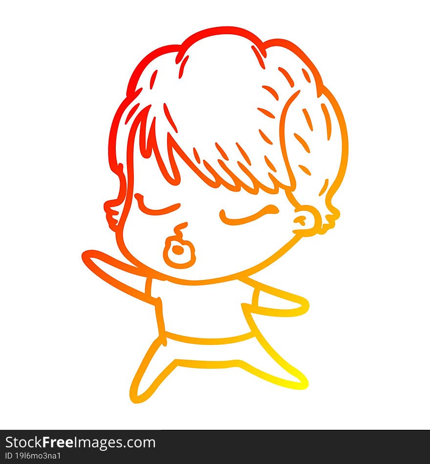 warm gradient line drawing cartoon woman with eyes shut