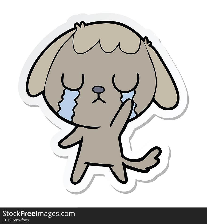 sticker of a cute cartoon dog crying