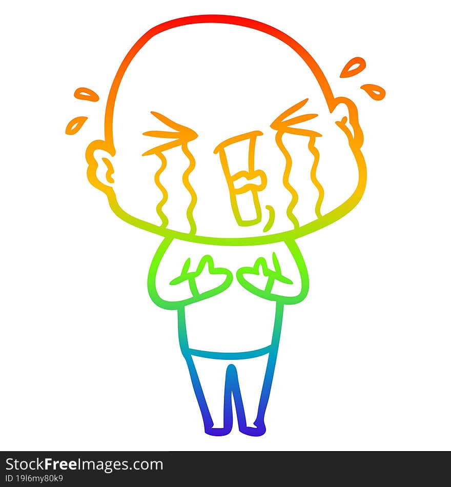 rainbow gradient line drawing cartoon crying bald man