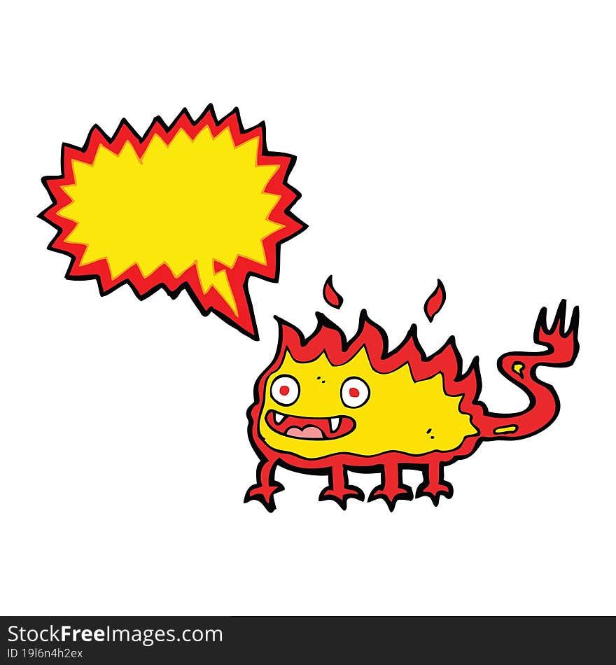 cartoon little fire demon with speech bubble