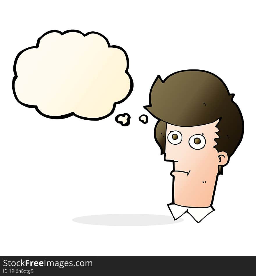 cartoon staring face with thought bubble