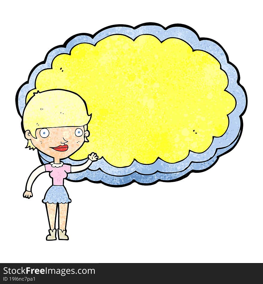 cartoon woman with space text cloud