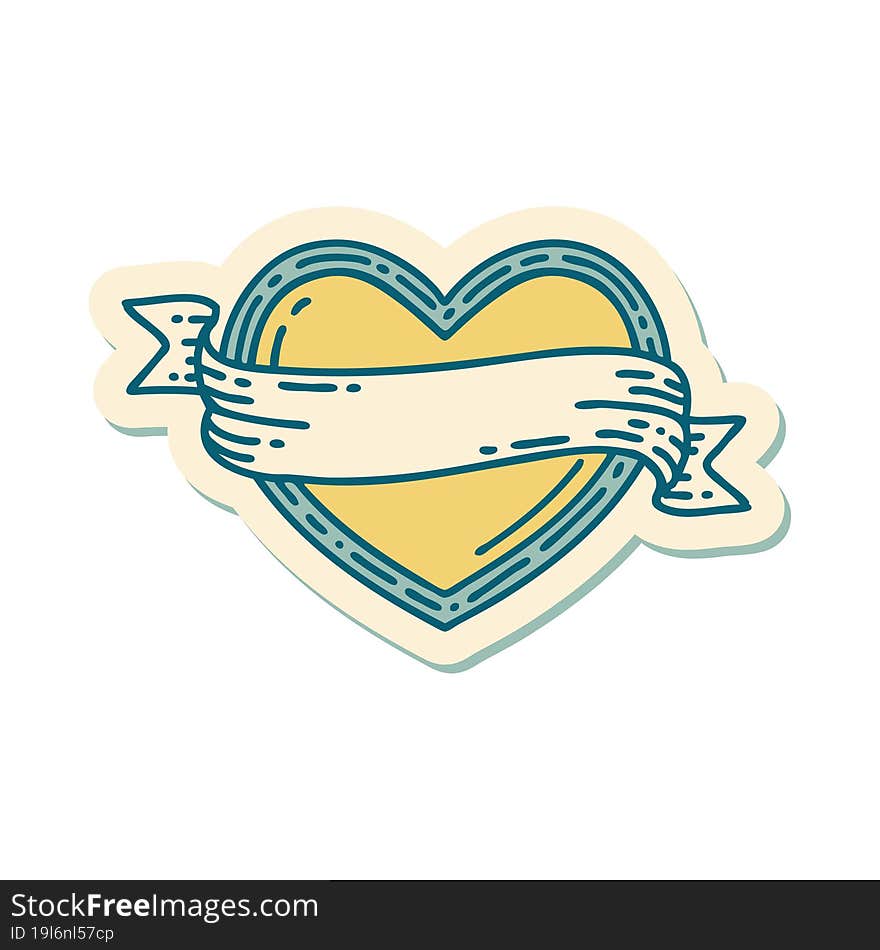 sticker of tattoo in traditional style of a heart and banner. sticker of tattoo in traditional style of a heart and banner