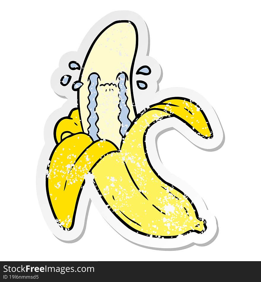 distressed sticker of a cartoon crying banana