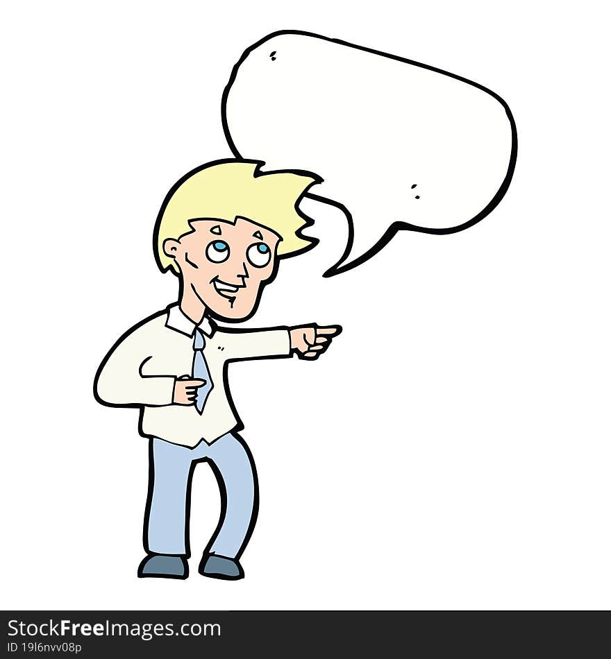 Cartoon Funny Office Man Pointing With Speech Bubble