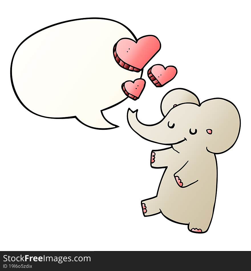 cartoon elephant with love hearts with speech bubble in smooth gradient style. cartoon elephant with love hearts with speech bubble in smooth gradient style