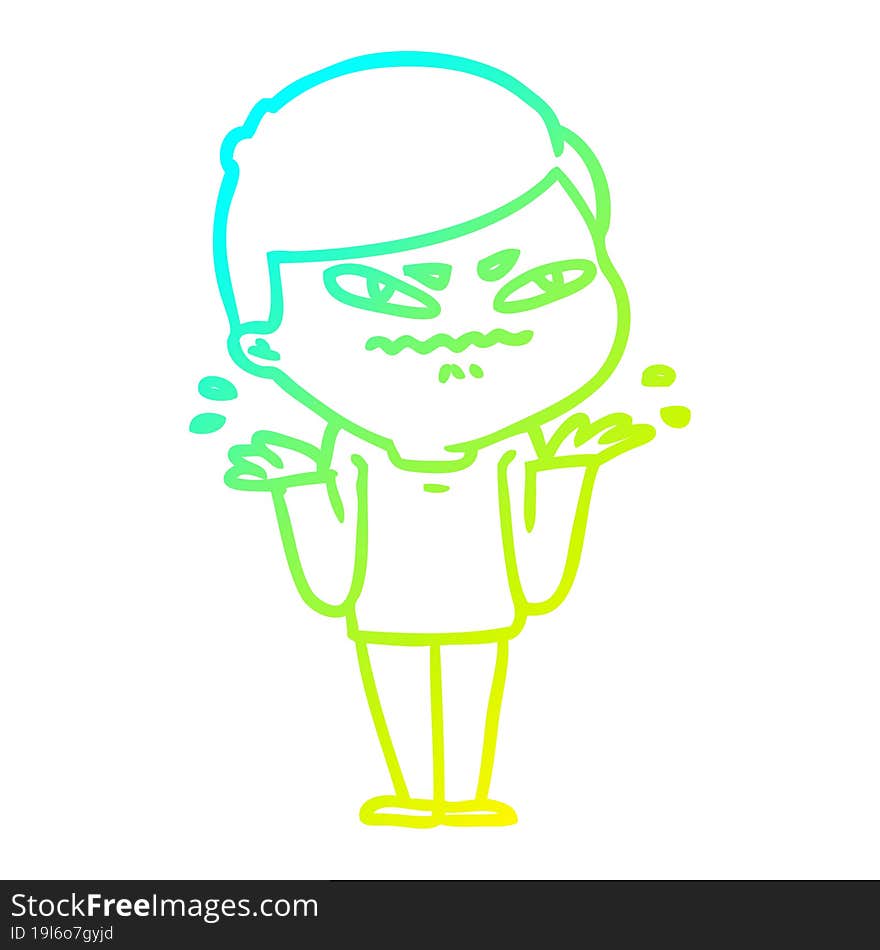 cold gradient line drawing of a cartoon exasperated man