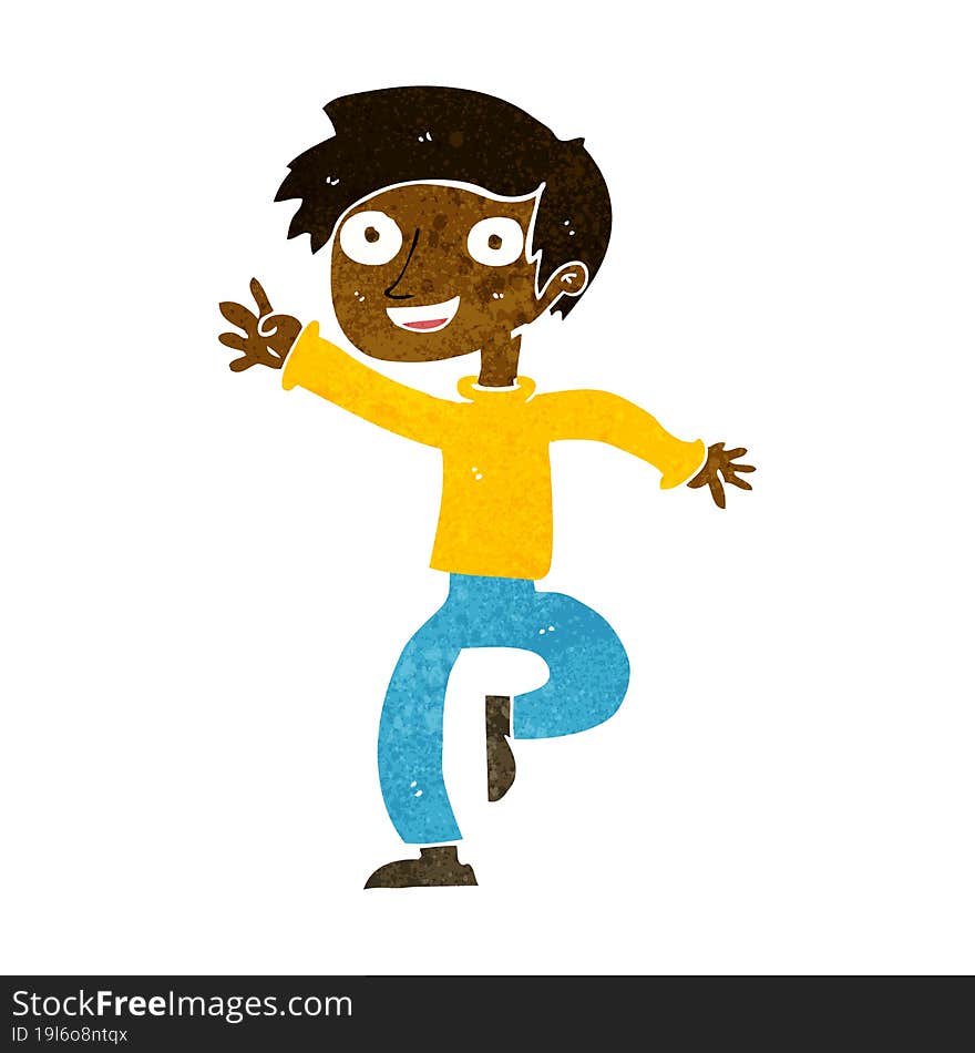 cartoon excited boy dancing