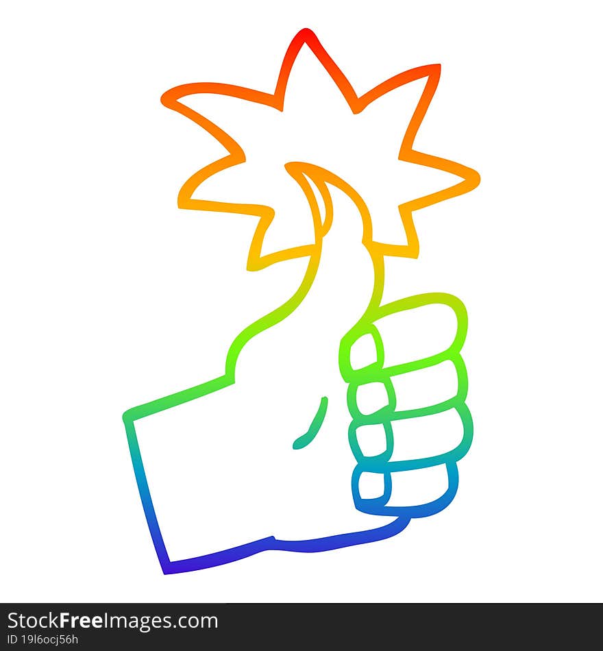 rainbow gradient line drawing cartoon thumbs up symbol