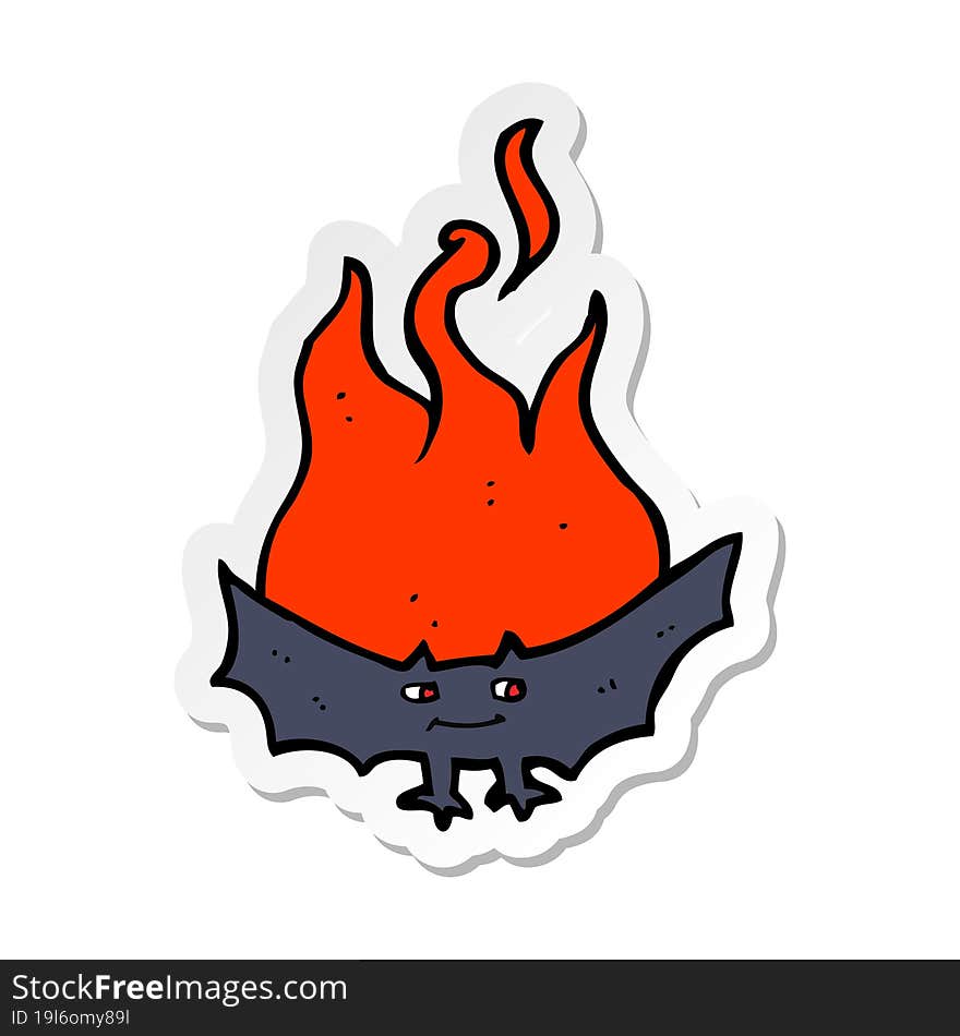 sticker of a cartoon flaming halloween bat